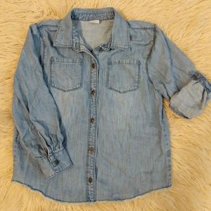 Girls long sleeve button up jean shirt